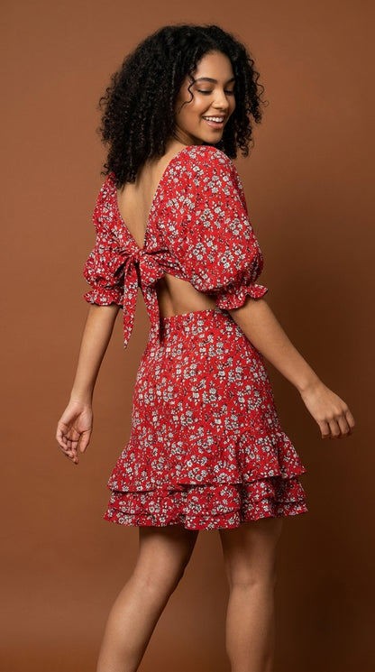 Conjunto rojo floral manga larga / ANS11
